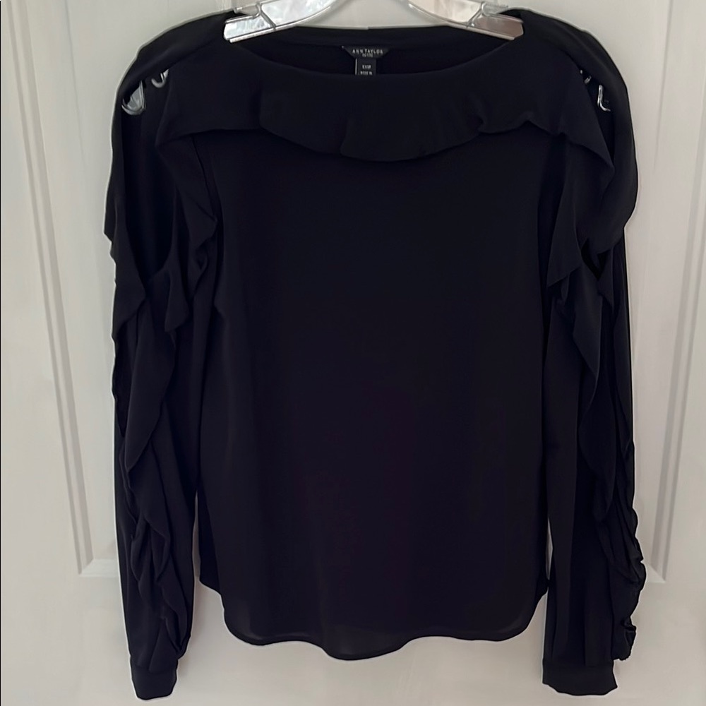 Ann Taylor Petite Black Peekaboo Blouse
